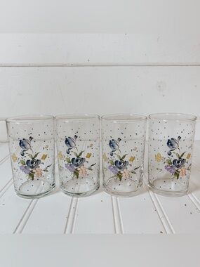 Vintage Nikki Blue Peony Drinking Glasses Juice Glasses | Set of 4